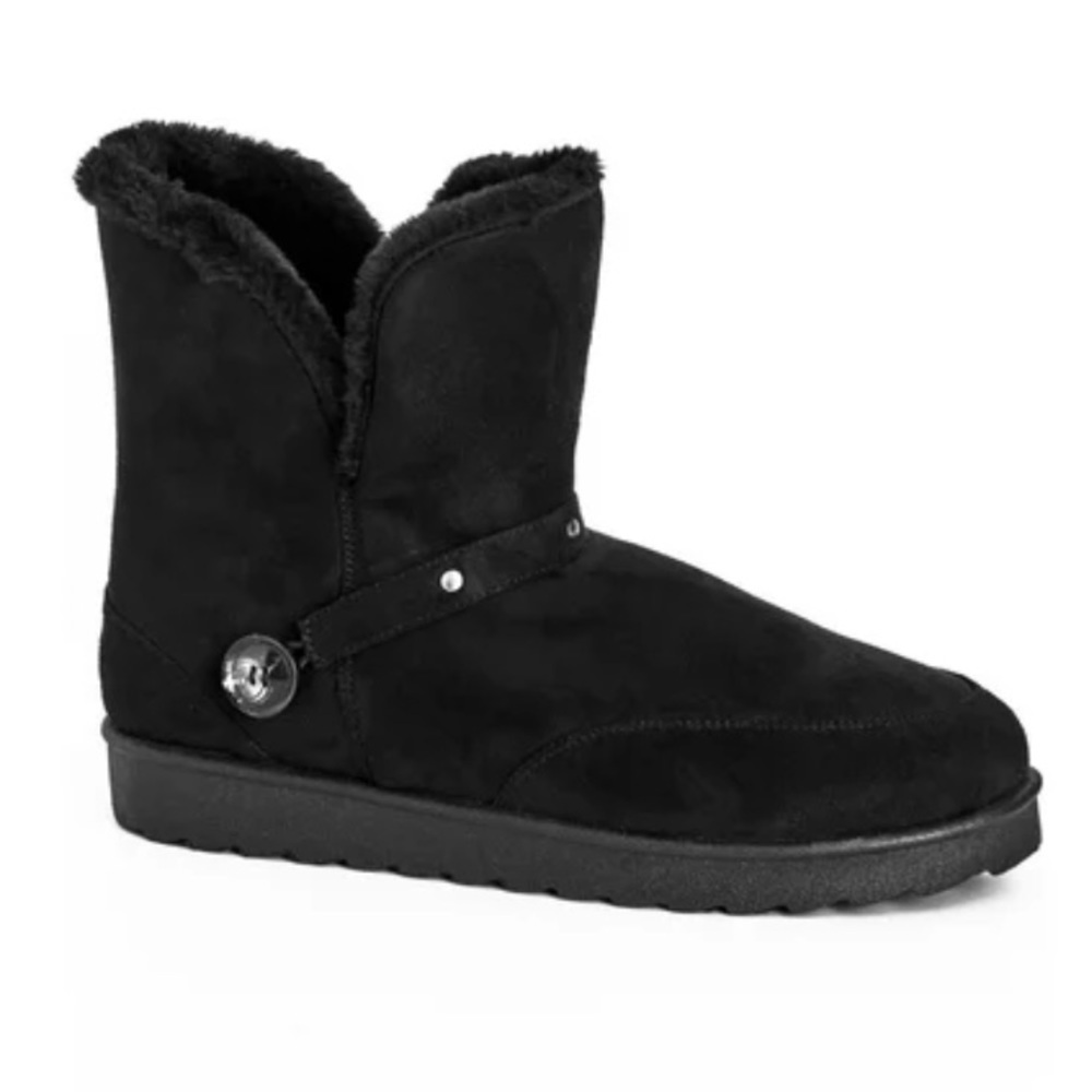 Cloudwalkers WIDE FIT 7W Black Faux Fur Slip On Buckle Bootie HY08